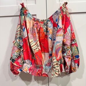 Rachel Zoe Red Green Ruffled Crop Blouse